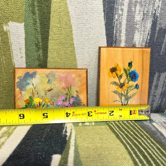 2 x Mini Oil Paintings On Wood Flowers By Nana Lancaster Signed Cottage Core Nat - Picture 3 of 16